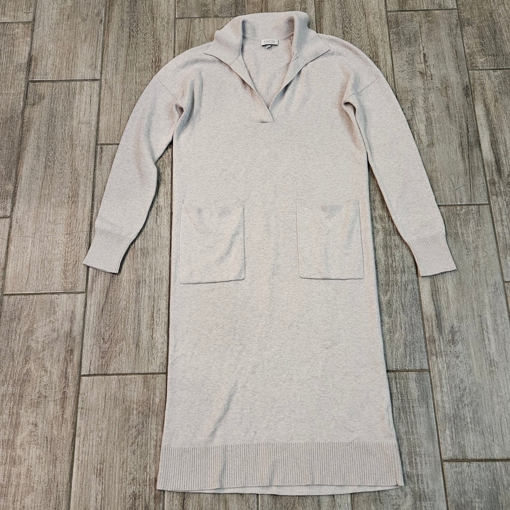 Kinross Cashmere Sweater Dress Size S Oatmeal Ribbed Polo Preppy Quiet Luxury